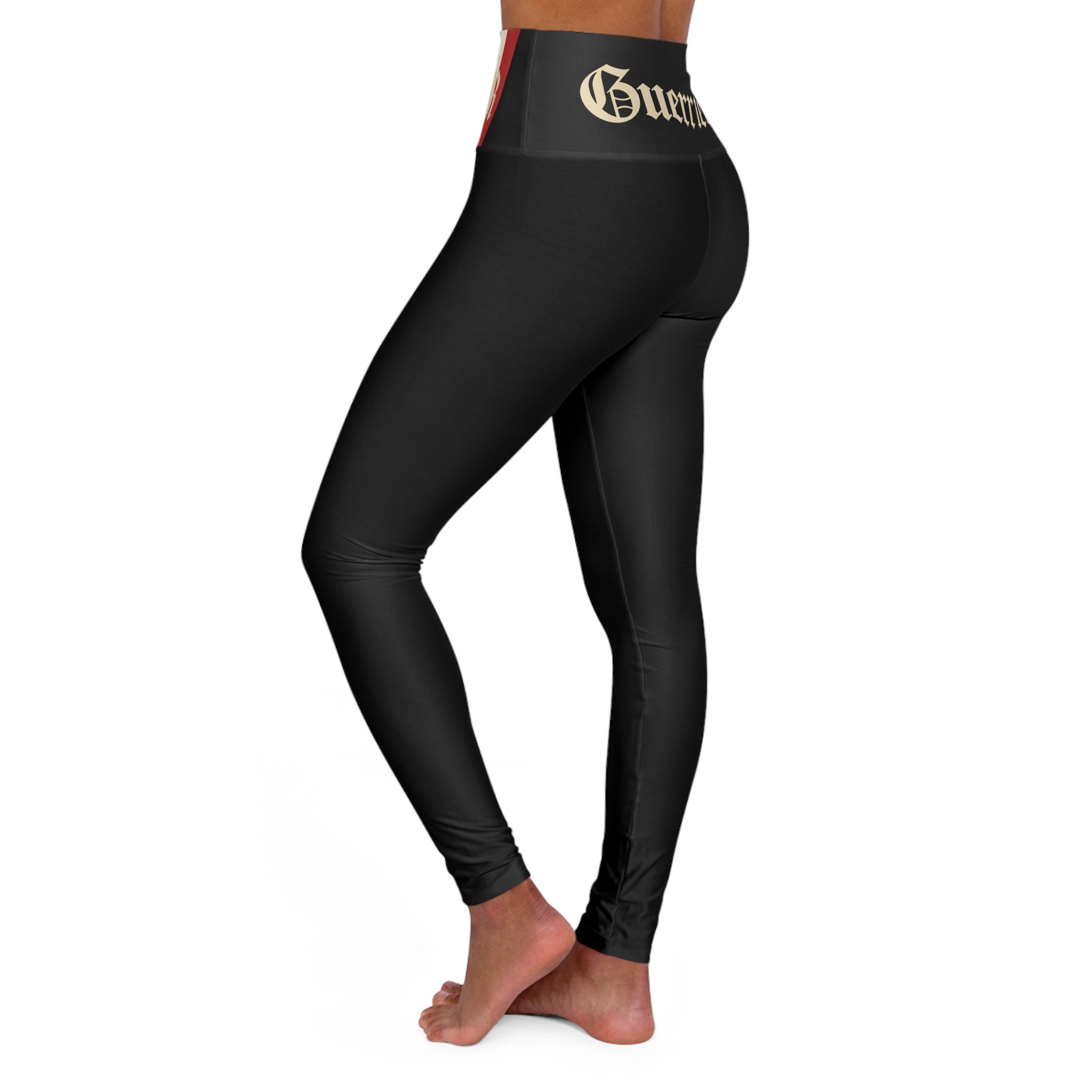 Guerriero OG PRIMO High-Waisted Yoga Leggings — Minimal Black with Italian Flag Accent & Compass Emblem