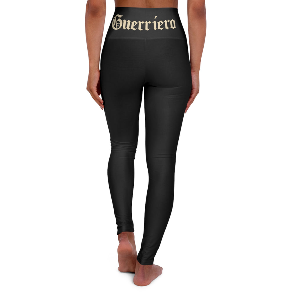 Guerriero OG PRIMO High-Waisted Yoga Leggings — Minimal Black with Italian Flag Accent & Compass Emblem